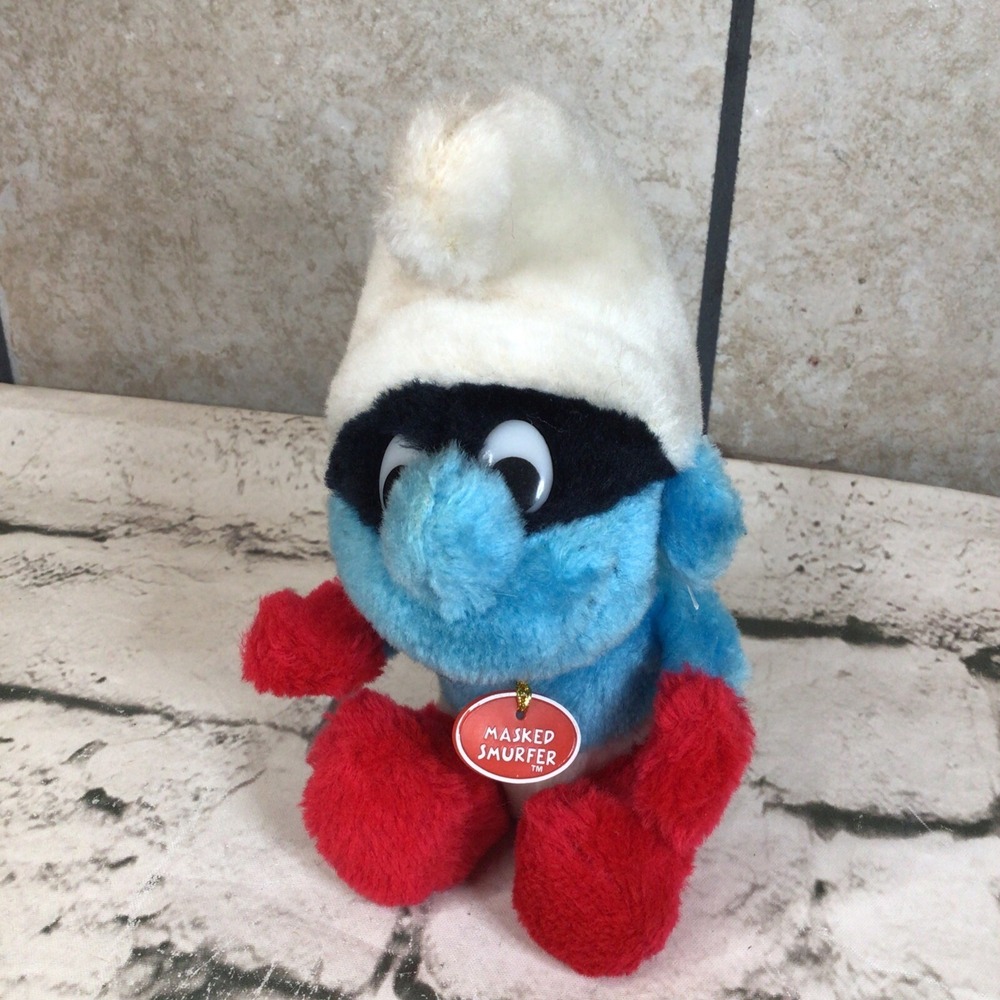 Vintage 1983 The Masked Smurfer Smurf Plush Stuffed Animal Peyo Wallace‎ Berrie